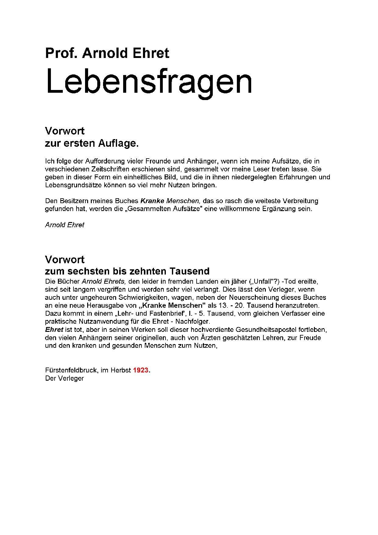 Fastenlehre - II. Teil - Lebensfragen (1923, 46 S., Text)