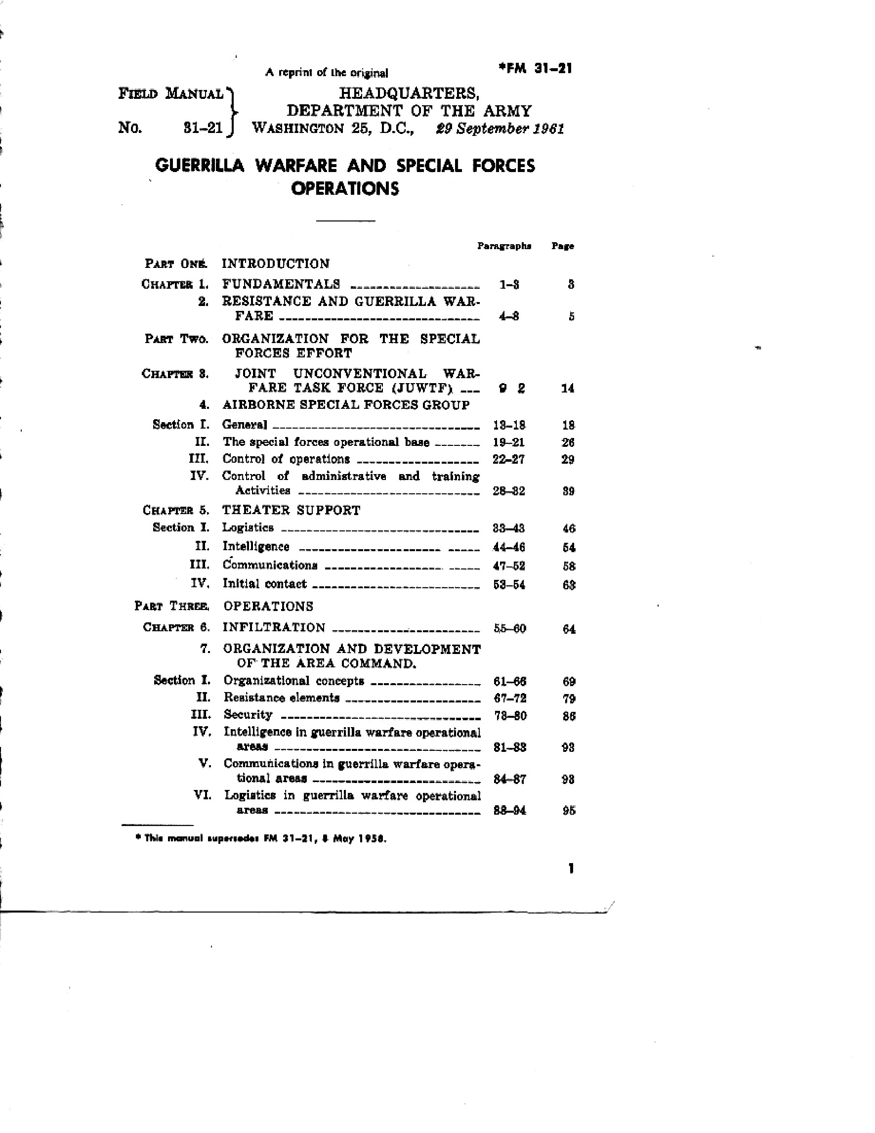 FM 31-21 Guerilla Warfare and Special Forces Operations