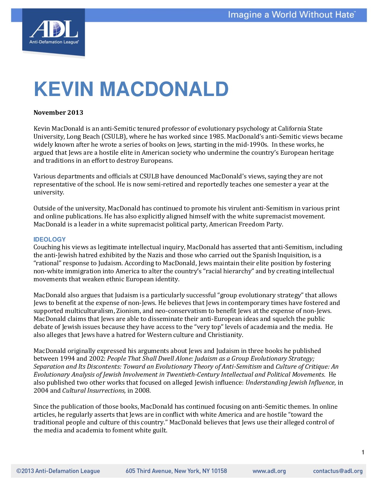 ADL Report - Kevin MacDonald