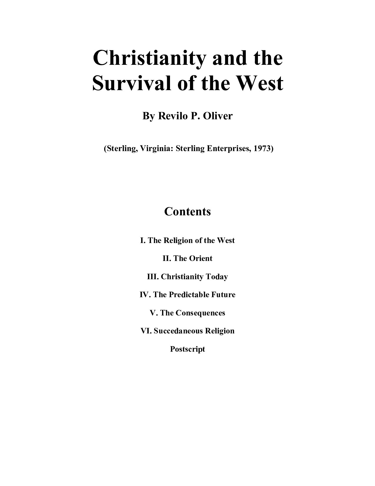 Christianity and the Survival of the West